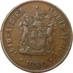 Alternative view of Bronze Cent of South Africa (AD 1980) with Pigeons
