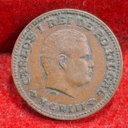 Alternative view of India, Portugues ¼ Tanga - Charles I Lisboa mint RARE COIN #D-124