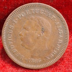Alternative view of India, Portugues ⅛ Tanga 1886 - Luíz I Calcutta RARE COIN #D-125
