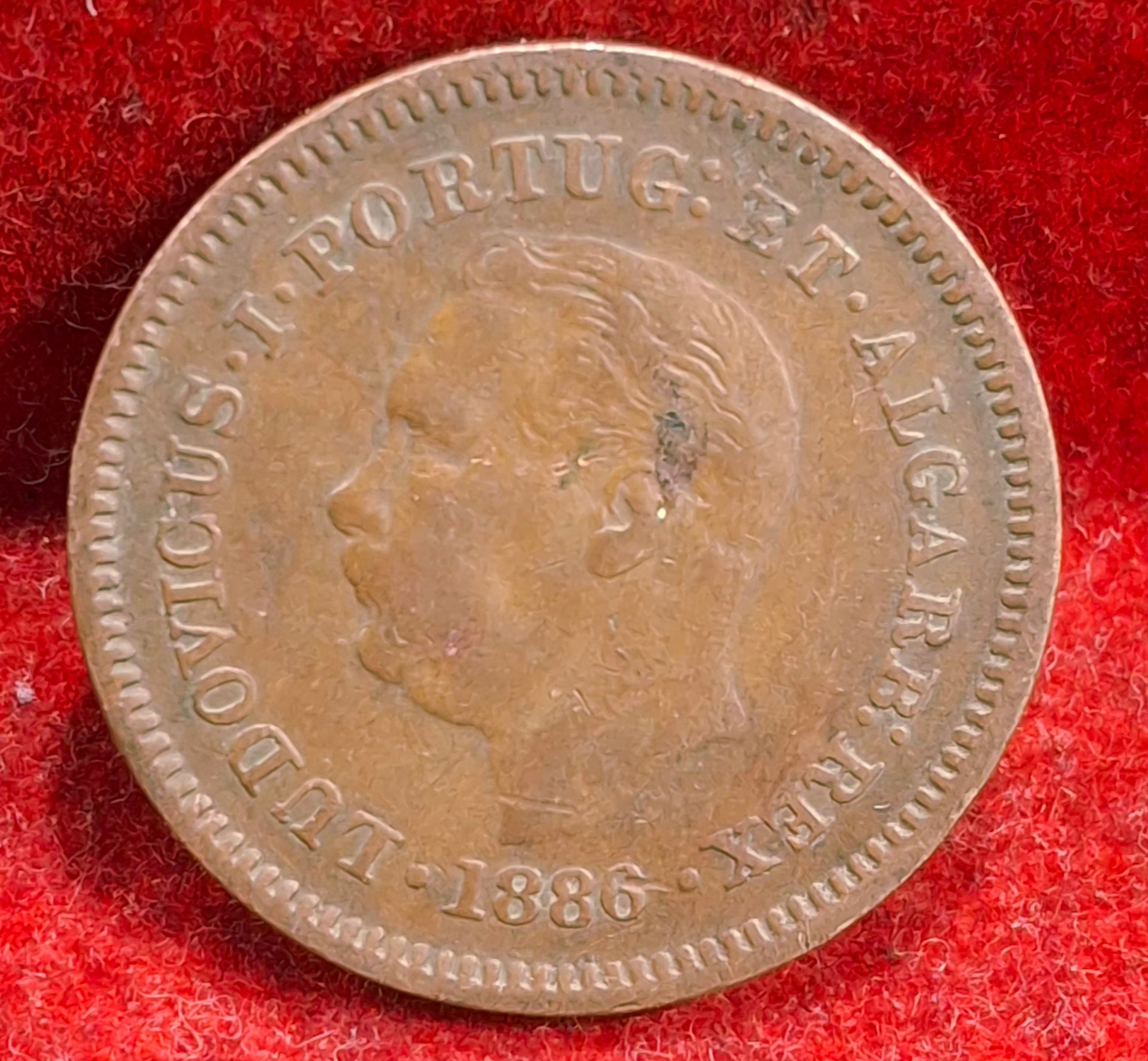 India, Portugues ⅛ Tanga 1886 - Luíz I Calcutta RARE COIN #D-125 - Image 2