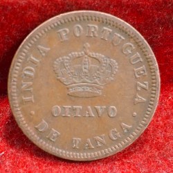 India, Portugues ⅛ Tanga 1886 - Luíz I Calcutta RARE COIN #D-125