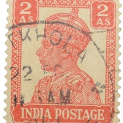 Postal Stamp of George VI 2 Annas Red Colour - Used Condition as per image.