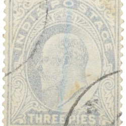 Postal Stamp of Edward VII 3 Pies Grey Colour - Used Condition as per image.