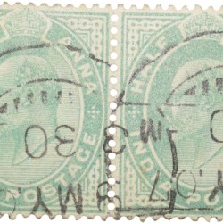 Postal Stamp of Edward VII 1/2 Anna Green Colour - Used Condition as per image.