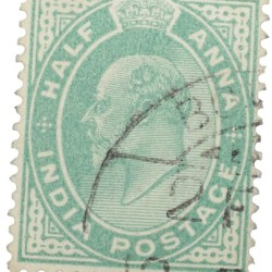 Postal Stamp of Edward VII 1/2 Anna Green Colour - Used Condition as per image.