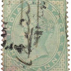 Postal Stamp of Queen Victoria 1/2 Anna Green Colour - Used Condition as per image.