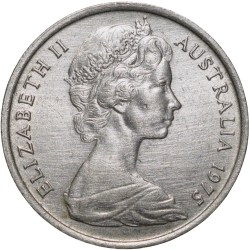 Alternative view of Nickel 5 Cents of Elizabeth II (AD 1975) from Australia with An Echidna (Ant Eater)