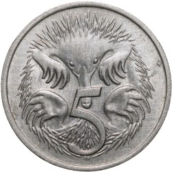 Nickel 5 Cents of Elizabeth II (AD 1975) from Australia with An Echidna (Ant Eater)