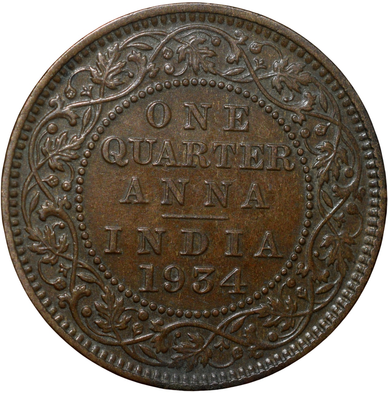 Bronze 1/4 Anna of George V (AD 1934) of Calcutta Mint - Image 2