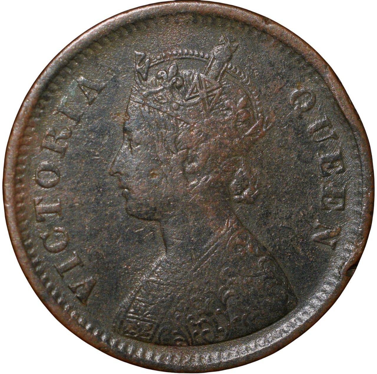 Copper 1/2 Pice of Victoria Queen (AD 1862) of Calcutta Mint Scarce