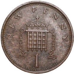Alternative view of Bronze 1 New Penny of Elizabeth II (AD 1977) from United Kingdom