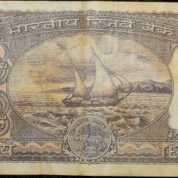 Alternative view of 10 Rupees of Republic India (AD 1985-1990) R.N.Malhotra Signature Black note with Boat