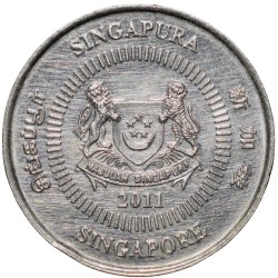 Alternative view of Nickel 10 Cents of Singapore (AD 2011) With Indian Jasmine Flower