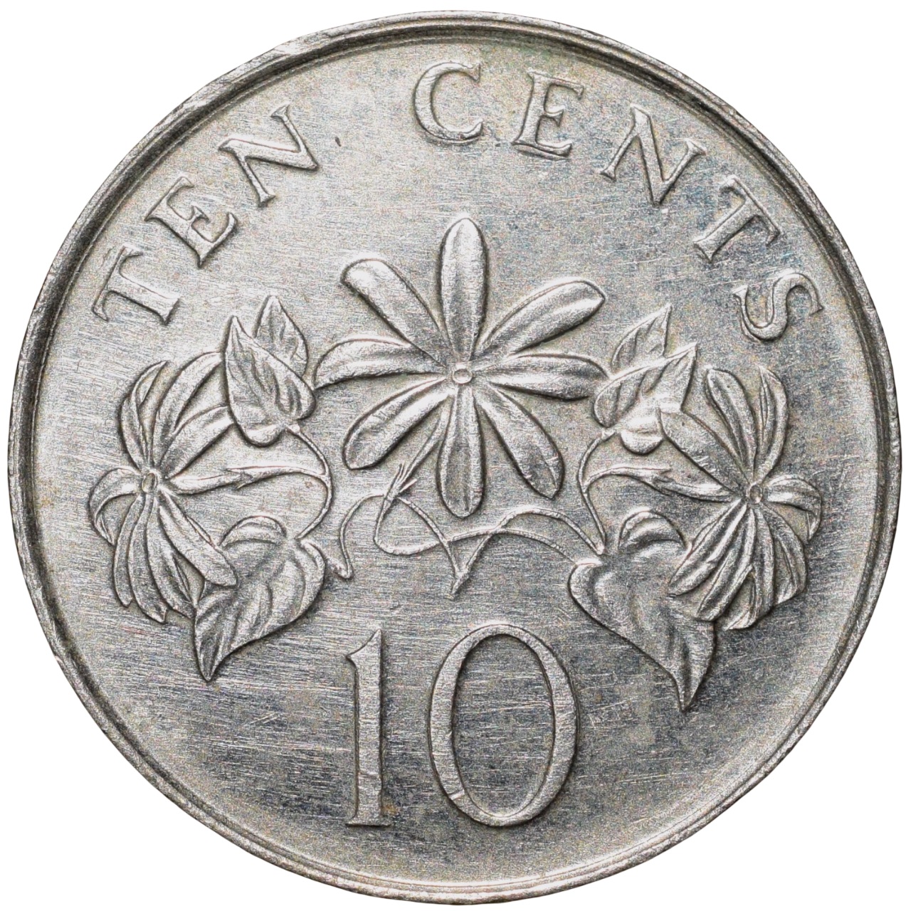 Nickel 10 Cents of Singapore (AD 2011) With Indian Jasmine Flower