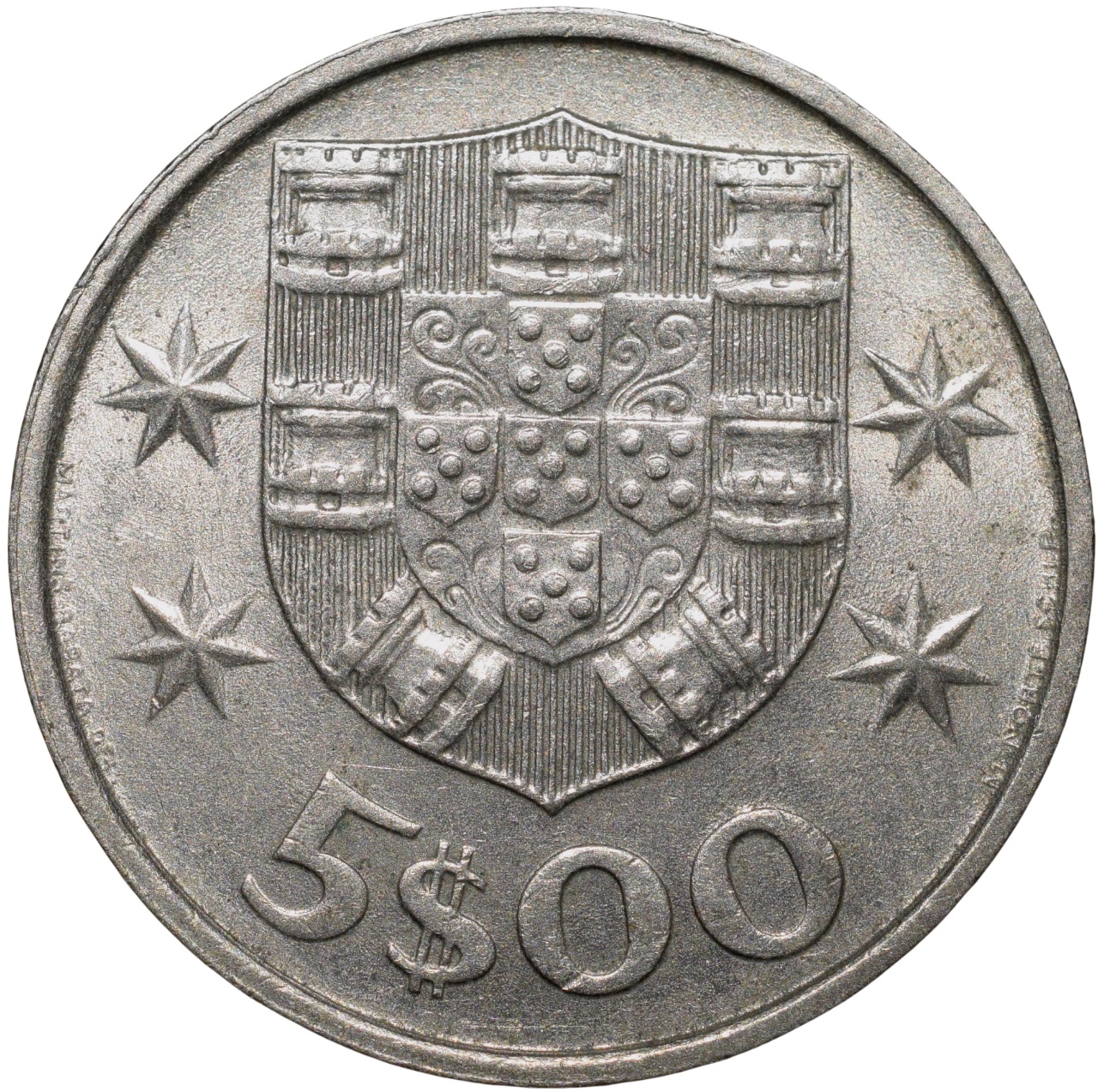 Nickel 5 Escudos of Portuguesa ( AD 1980) with Sailor Ship About UNC Grade - Image 2