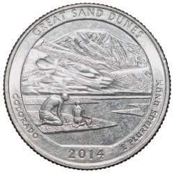 Nickel 1/4 Dollar of United States of America (AD 2014) Commemorative Issue 'Colorado - Great Sand Dunes' UNC Grade