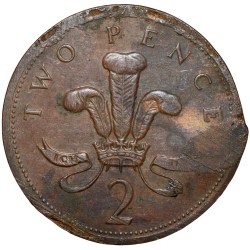 Alternative view of Bronze 2 Pence of Elizabeth II (AD 1999) from United Kingdom