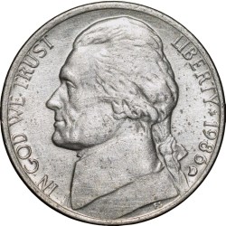 Nickel 5 Cents of USA - Jefferson (AD 1986) Mint mark 'D' Raised