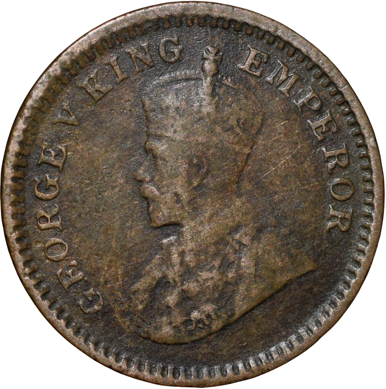 Bronze 1/12 Anna of George V (AD 1917) of Calcutta Mint KM 509