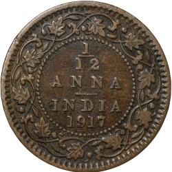 Alternative view of Bronze 1/12 Anna of George V (AD 1917) of Calcutta Mint KM 509