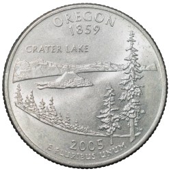 Nickel 1/4 Dollar of United States of America (AD 2005) Commemorative Issue 'Oregon State - Crater Lake' About UNC Grade