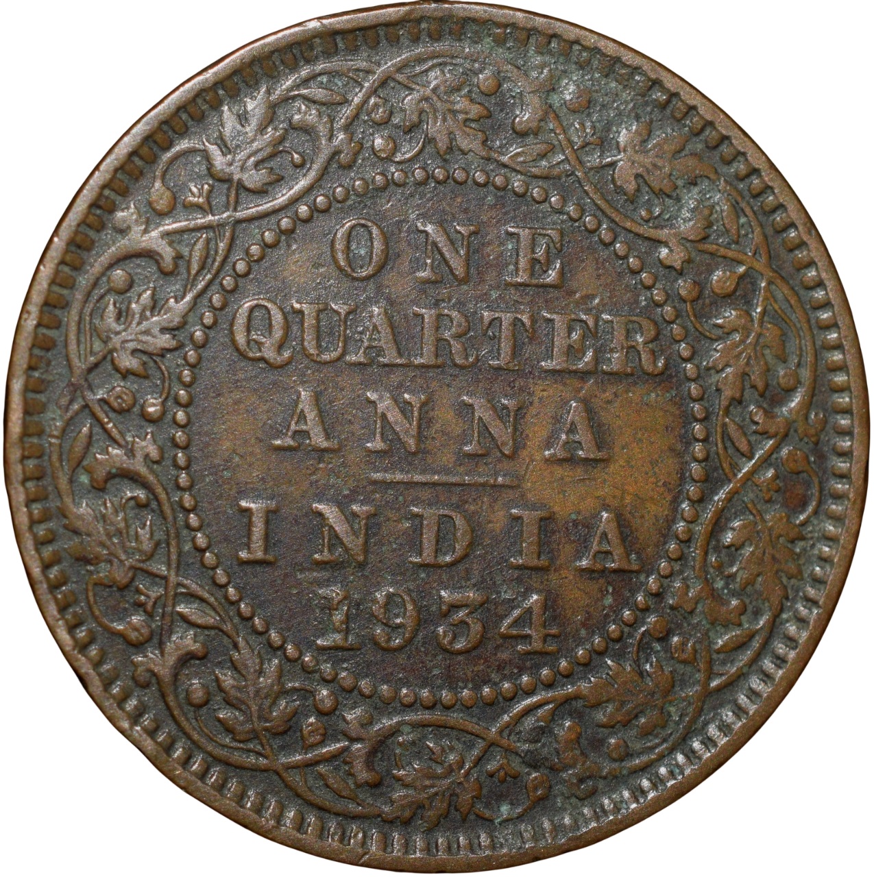 Bronze 1/4 Anna of George V (AD 1934) of Calcutta Mint - Image 2
