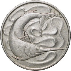 Copper-Nickel 20 cents of Singapore (AD 1967) with Swordfish (Xiphias gladius)