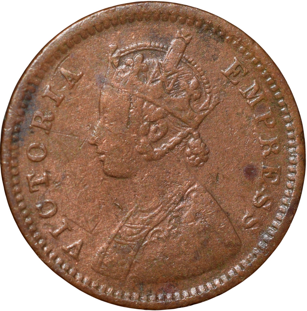 Copper 1/12 Anna of Victoria Empress (AD 1886) of Calcutta Mint Rare Date