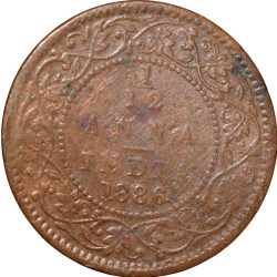 Alternative view of Copper 1/12 Anna of Victoria Empress (AD 1886) of Calcutta Mint Rare Date