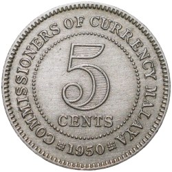 Alternative view of Copper-Nickel 5 Cents of George VI(AD1950) of Malaya(Malaysia) KM7