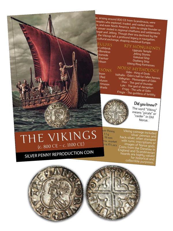 THE VIKINGS – Silver Penny Reproduction Coin with beautiful folder