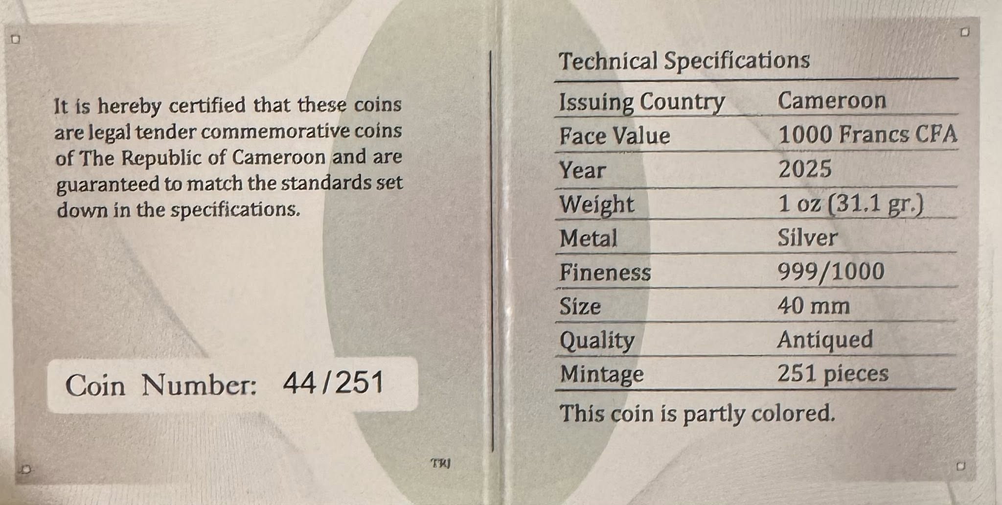 Salasar Balaji Hindu God Series 2025 1000 Francs Cameroon Mintage only 251 Unique and Ultra Rare Silver - Image 3