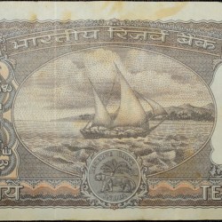 Alternative view of 10 Rupees of Republic India (AD 1985-1990) R.N.Malhotra Signature Black note with Boat