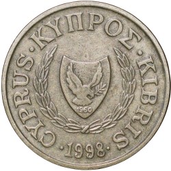Alternative view of Nickel-Brass 1 Cent of Cyprus (AD 1998) with Stylized Bird on a Branch