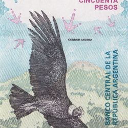 50 Pesos of Argentina (AD 2018-2020) with Andean Condor (Bird) in UNC Grade