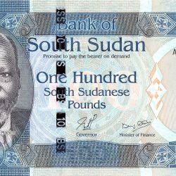 Alternative view of 100 Sudanese Pounds of South Sudan (AD 2015-2019) with Lion, and Waterfall