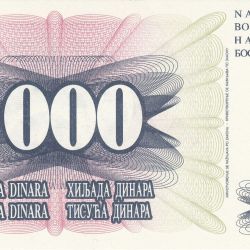 1000 Dinara of Bosnia Country (AD 1992) with Mostar stone arch bridge