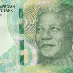 Alternative view of 10 Rand of South Africa (AD 2023) with Nelson Mandela (Nelson Rolihlahla Mandela)/Black Rhino, adult and cub