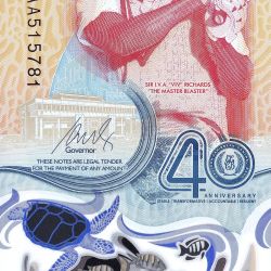 Polymer 2 Dollar of East Caribbean (AD 2023) Commemorative issue - Sir Isaac Vivian 'Viv' Alexander Richards ("The Master Blaster")