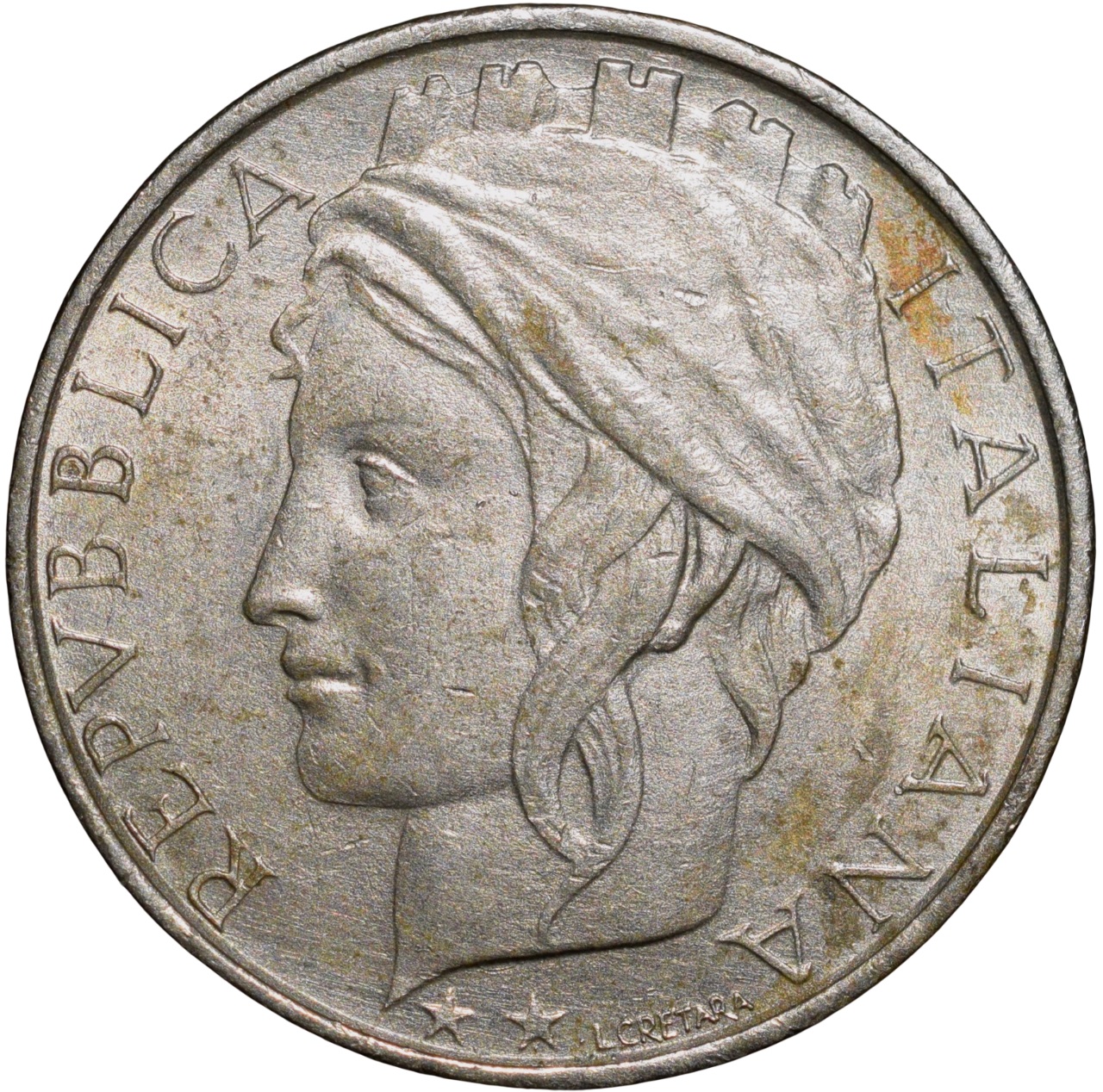 Copper-Nickel 100 Lire of Italy (AD 1996) with a dolphin and an olive branch