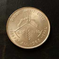 Alternative view of Nepal King Vir Vikaram Mhendra 10 Ruppes Silver