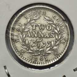 Alternative view of British India Two Annas Divided Legend 1841 Silver Coin High Grade