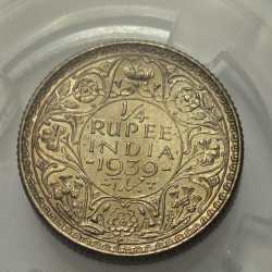Alternative view of British India George VI 1/4 Rupee 1939 Silver Coin UNC