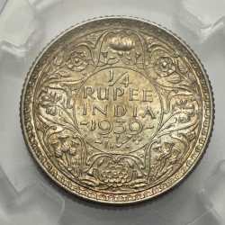 Alternative view of British India George VI 1/4 Rupee 1939 Silver Coin UNC