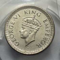 British India George VI 1/4 Rupee 1943 Silver Coin UNC