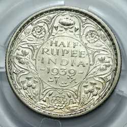 Alternative view of British India George VI Half Rupee 1939 Silver Coin UNC