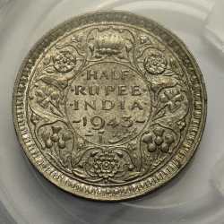 Alternative view of British India George VI Half 1943 Mumbai MINT Silver Coin