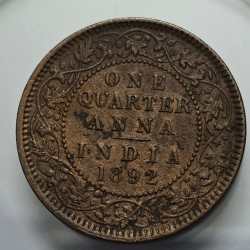 Alternative view of British India One Quarter Anna 1892 Copper Coin