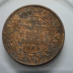 Alternative view of British India One Quarter Anna 1889 Copper Coin