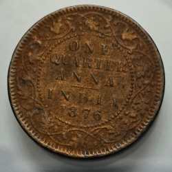 Alternative view of British India One Quarter Anna 1876 Copper Coin